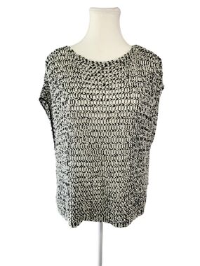 Eileen Fisher Black White Open Knit Marled Cotton Sweater Size Small Sheer Boxy
